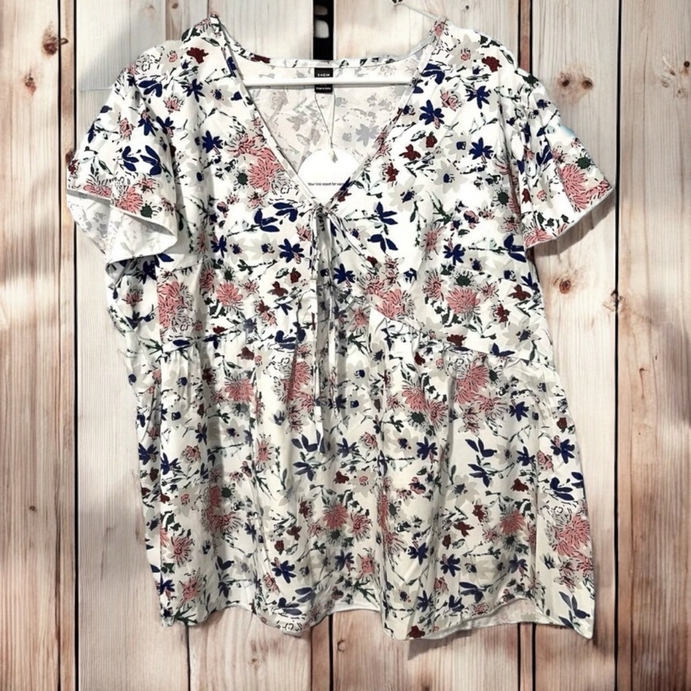 SHEIN SIZE 3XL FLOWER PRINT LOOSE FLOATY BLOUSE TOP NEW